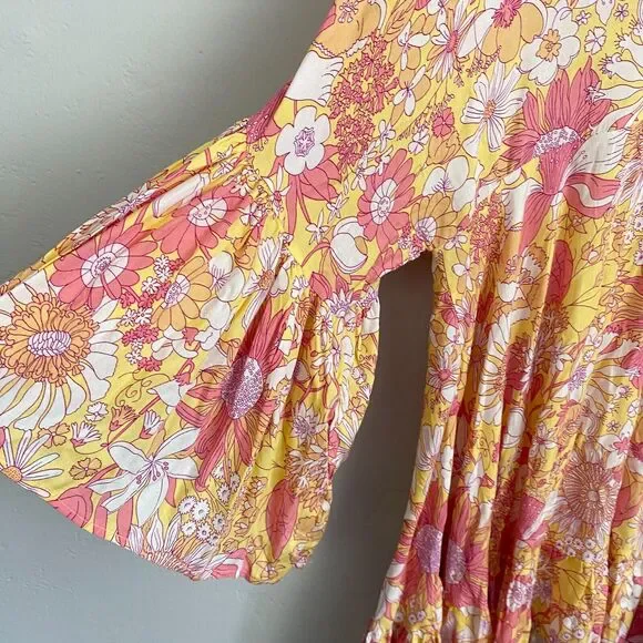 Label of Love Mini Dress Women Size Medium Pink Floral Babydoll Bell Sleeves New - Picture 8 of 16